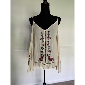 American Eagle‎ Embroidered Cold Shoulder Top Bohemian Blouse off white size S